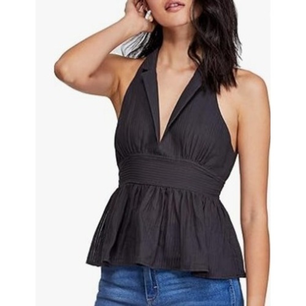 Free‎ People Black Peplum Born to Be Yours Halter XS Sleeveless Collared Top